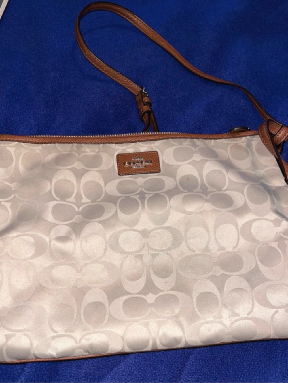 Coach Ivory Signature Shoulder Bag with Brown Leather Trim -NEEDS FIXING